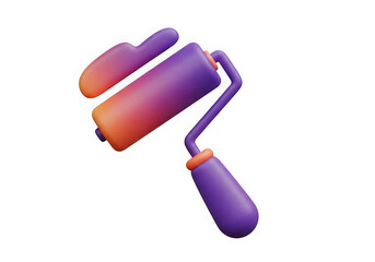 3d icon of paint roller and brush with gradient colors isolated on transparent background