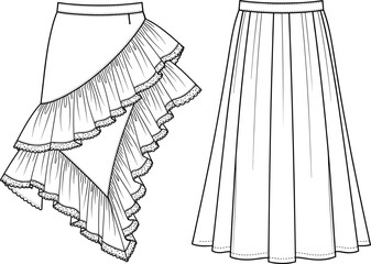 Set of different types of zippers technical flat sketch vector illustration drawing design pattern bundle including coil, plastic molded, metal, invisible, separating, and non-separating closures.