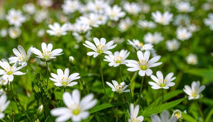 A field of tiny white flowers