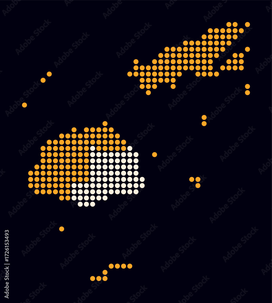 Poster fiji dotted map. digital style map of the country on dark background. fiji shape with circle dots. c