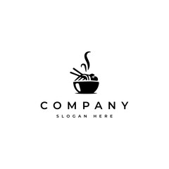 ramen noodle food logo with toppings and chopsticks in a bowl container in a flat vector design style