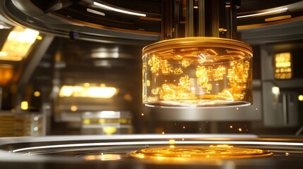 Illuminated Cryptocurrency Coin on Futuristic Digital Interface - High Detail Medium Shot with Natural Light on White Background