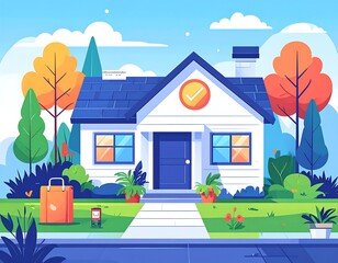 A charming, colorful illustration of a cozy home