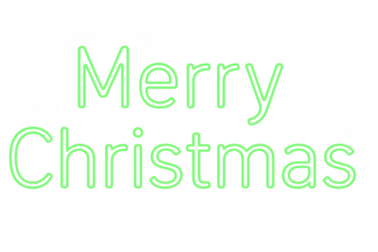 Merry christmas neon sign greeting text on transparent background