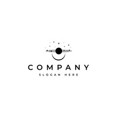 solar system logo with crescent moon decorated with stars in illustration design style