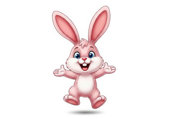 Obraz premium Cute pink cartoon bunny rabbit jumping with joy and excitement