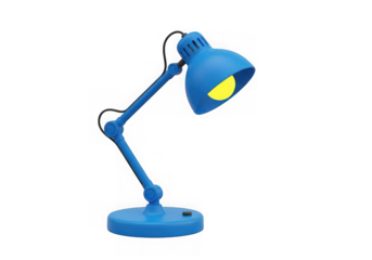 3d icon of blue adjustable desk lamp with yellow light isolated on transparent background