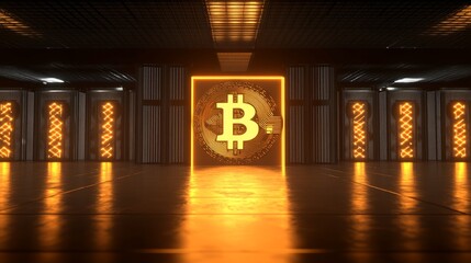 Illuminated Cryptocurrency Mining Rig in Tech Garage with Cooling Fans, Blockchain Technology Concept.