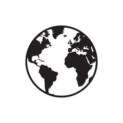 Black and White Globe Icon of Planet Earth