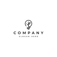bulb logo with leaf bud plants in linear line art design style