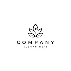 Healthy person logo yoga meditation serenity with lotus flower in abstract flat design style