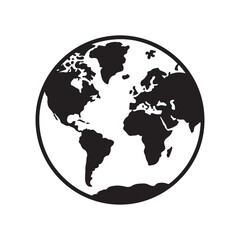 Black and White Globe Icon of Planet Earth