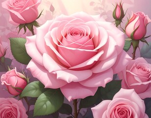 A cluster of beautiful pink roses