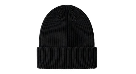 Isolated Black Knit Beanie Hat: Ribbed Texture, Winter Fashion Accessory