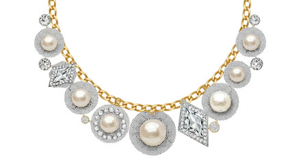 Gold Chain Necklace with Pearls and Diamonds