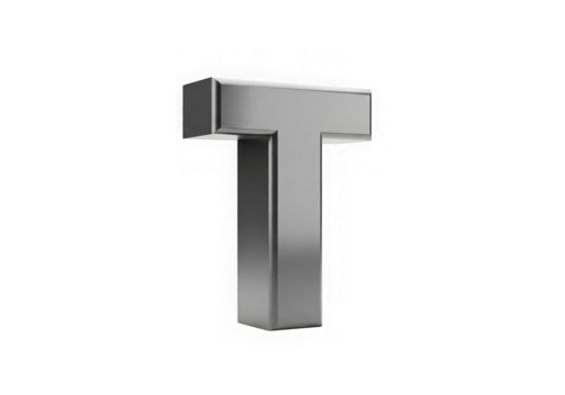 3d icon of silver 3d letter t isolated on transparent background