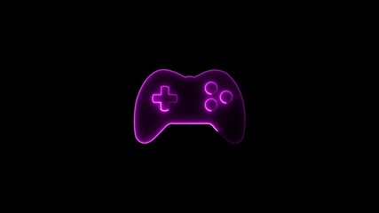 Glowing neon line Video gamepad symbol loop animation on a black background. Purple Game pad icon Game controller. - Powered by Adobe