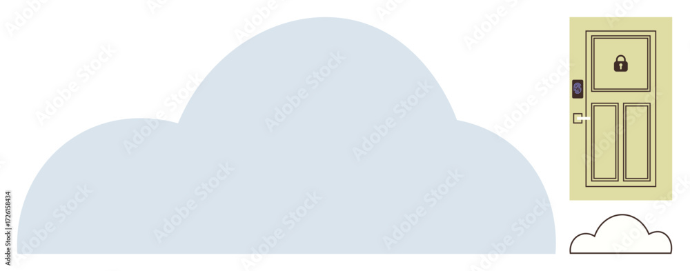 Poster cloud shape with a locked door suggesting secure access. ideal for cybersecurity, authentication, da