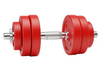 3d icon of red dumbbell with adjustable weight plates isolated on transparent background