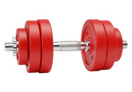 3d icon of red dumbbell with adjustable weight plates isolated on transparent background