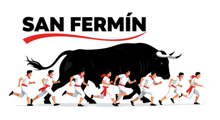 San Ferm?n Running of the Bulls: Black Bull and Runners