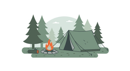 Obraz premium Campfire and Tent in the Forest A Peaceful Camping Scene Illustration