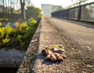 A discarded glove on a bridge abutment
