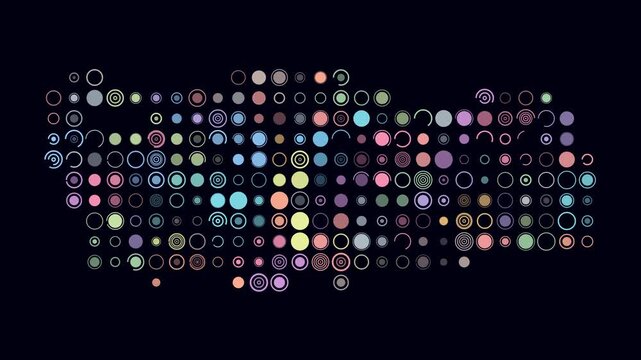 Turkey animated country shape. Pulsating colored dots on the map of the country. Large size circle blocks. Digital style Turkey map on dark background. Artistic animation video.