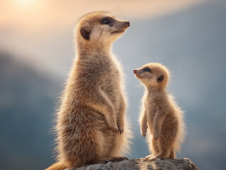 meerkat family alert desert habitat.