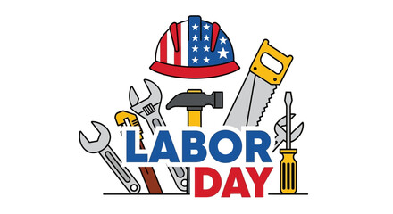 Labor Day Celebration with Tools and American Flag Helmet