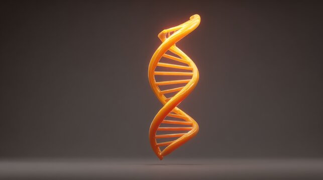 Vibrant and Dynamic Representation of DNA Helix Structure with a Bright Orange Color on a Neutral Background for Scientific and Educational Use