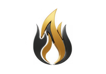 3d icon of stylized flame logo with gold and black elements isolated on white isolated on transparent background