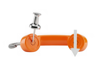 3d icon of telephone receiver with pushpin and down arrow isolated on transparent background