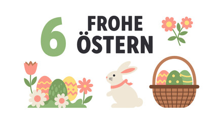 Colorful Easter Illustration with Bunny, Eggs, and Flowers