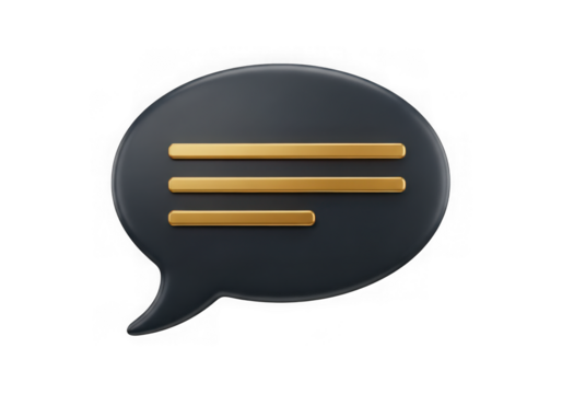 3d icon of dark chat bubble icon with golden lines isolated on transparent background