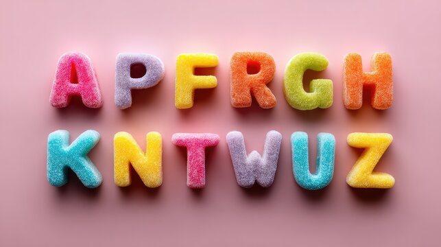Colorful Foam Letters on a Pastel Pink Background Ideal for Children's Education, Teaching Tools, and Creative Learning Activities in Early Childhood Development