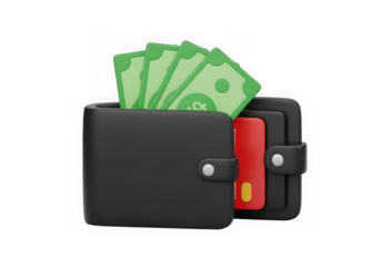 3d icon of open wallet with cash and credit card isolated on transparent background