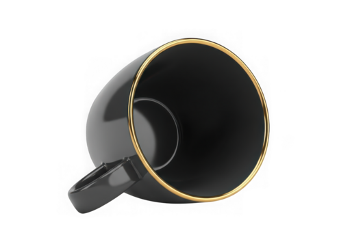 3d icon of black mug with gold rim isolated on transparent background - Powered by Adobe