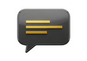 3d icon of black chat bubble icon with yellow lines isolated on transparent background