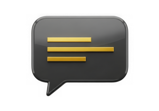 3d icon of black chat bubble icon with yellow lines isolated on transparent background