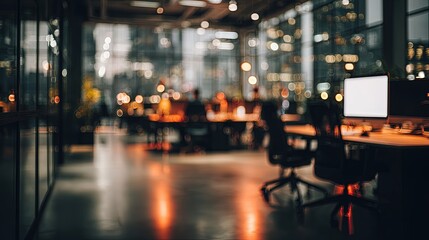 Blurred Night Office Interior With City View