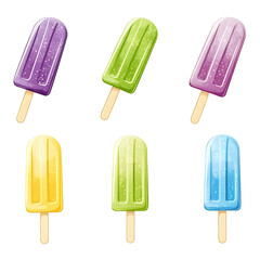 Colorful Assorted Popsicles Set Vibrant Summer Ice Cream Collection isolated on background (PNG)