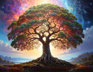 Mystical Tree of Life in a Celestial Landscape