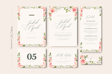wedding invitation card set with roses flower template