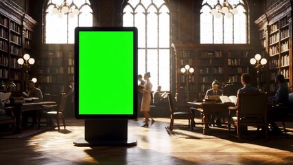 Timelapse of Library with Green Screen Billboard
