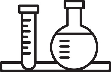 Simple line art icon of laboratory beaker and test tube on shelf