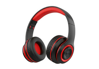 3d icon of red and black overear headphones isolated on transparent background