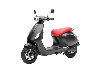3d icon of black electric scooter with red seat isolated on transparent background