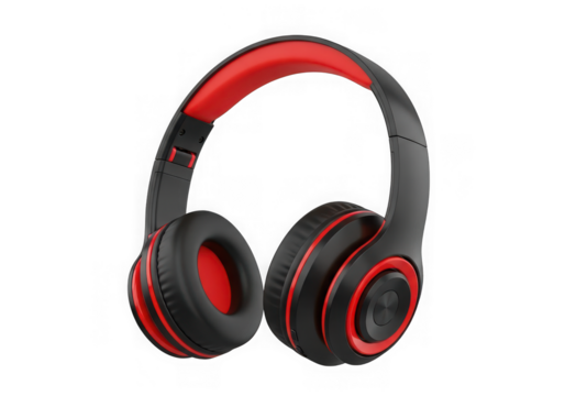 3d icon of red and black overear headphones isolated on transparent background