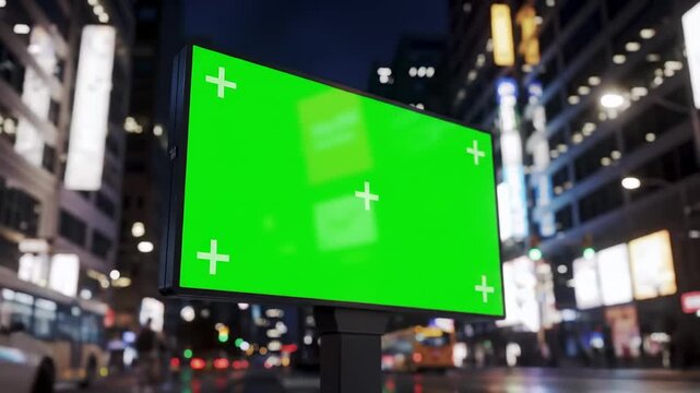 Timelapse of Billboard in City at Night with Green Screen